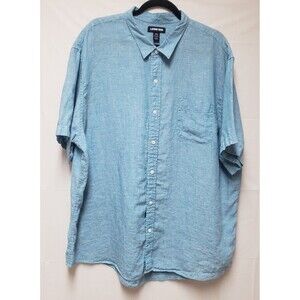 Men’s Lands’ End Blue 100% Linen Short Sleeve Button-Up Shirt 2XL Pocket NWOT